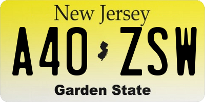 NJ license plate A40ZSW