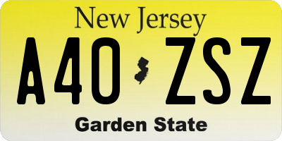 NJ license plate A40ZSZ