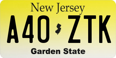 NJ license plate A40ZTK