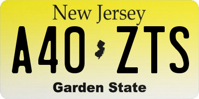 NJ license plate A40ZTS
