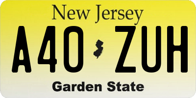 NJ license plate A40ZUH