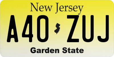 NJ license plate A40ZUJ