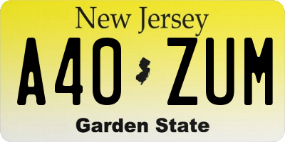 NJ license plate A40ZUM