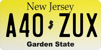NJ license plate A40ZUX