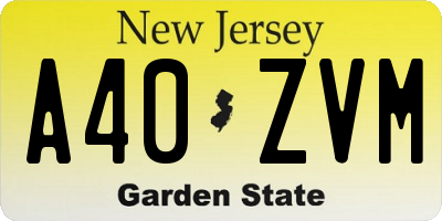 NJ license plate A40ZVM