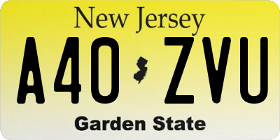 NJ license plate A40ZVU