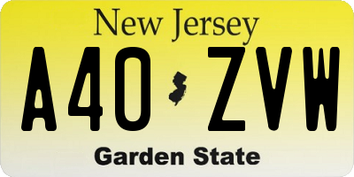 NJ license plate A40ZVW