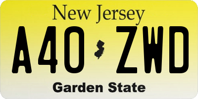 NJ license plate A40ZWD