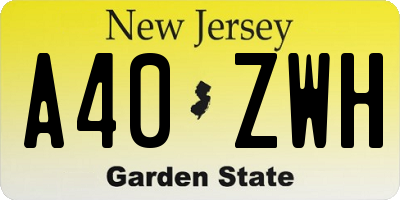 NJ license plate A40ZWH