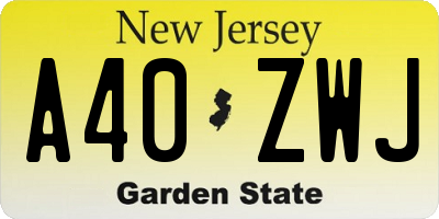 NJ license plate A40ZWJ