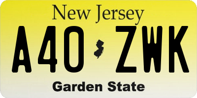 NJ license plate A40ZWK