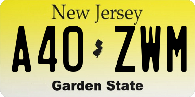 NJ license plate A40ZWM