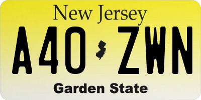 NJ license plate A40ZWN