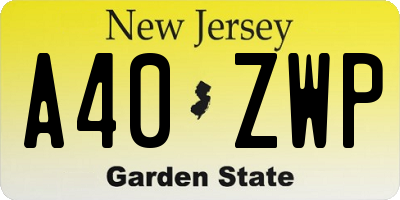 NJ license plate A40ZWP