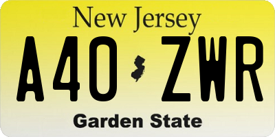 NJ license plate A40ZWR