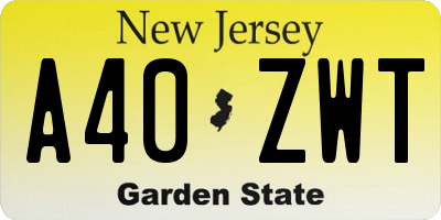 NJ license plate A40ZWT