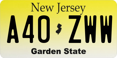 NJ license plate A40ZWW