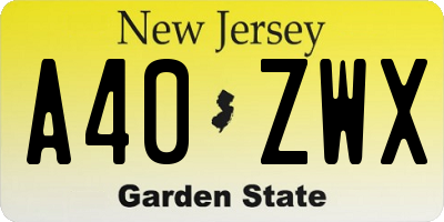 NJ license plate A40ZWX
