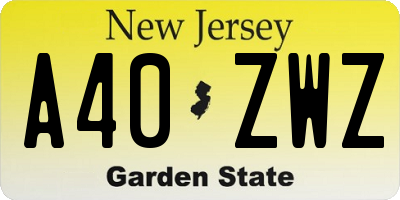 NJ license plate A40ZWZ