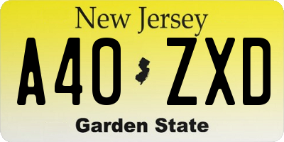 NJ license plate A40ZXD