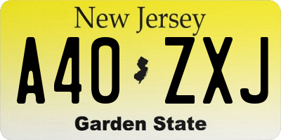 NJ license plate A40ZXJ