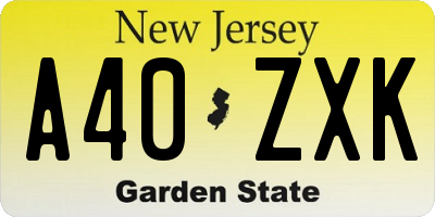 NJ license plate A40ZXK