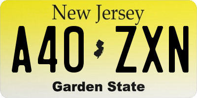 NJ license plate A40ZXN