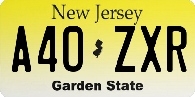NJ license plate A40ZXR