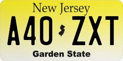 NJ license plate A40ZXT
