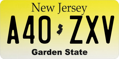 NJ license plate A40ZXV
