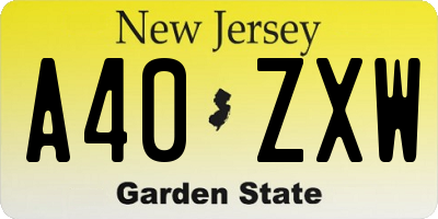 NJ license plate A40ZXW