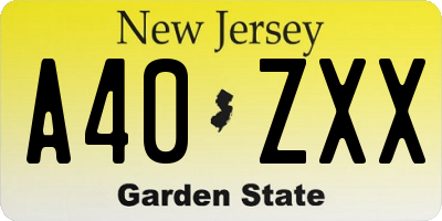 NJ license plate A40ZXX
