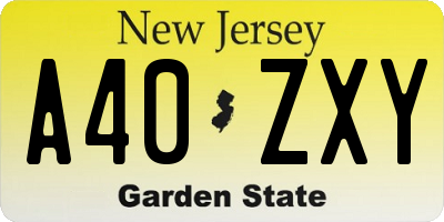 NJ license plate A40ZXY