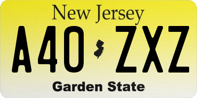 NJ license plate A40ZXZ