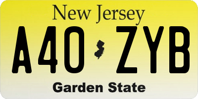 NJ license plate A40ZYB