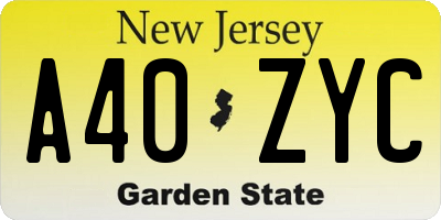 NJ license plate A40ZYC