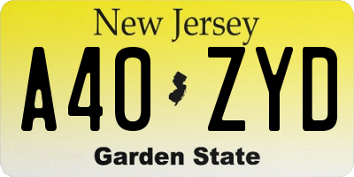 NJ license plate A40ZYD