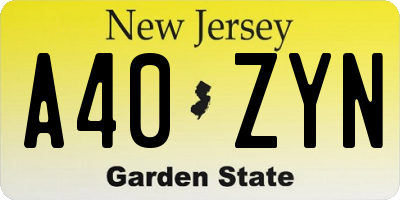 NJ license plate A40ZYN