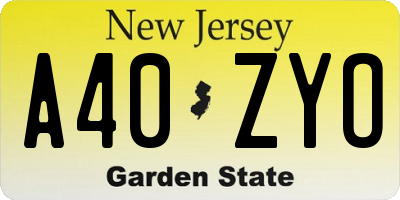 NJ license plate A40ZYO