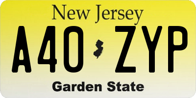 NJ license plate A40ZYP