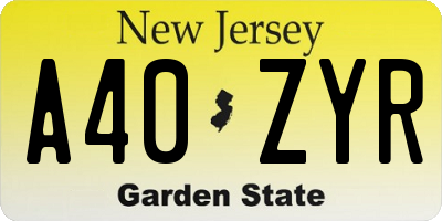 NJ license plate A40ZYR