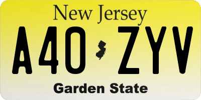 NJ license plate A40ZYV