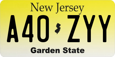NJ license plate A40ZYY