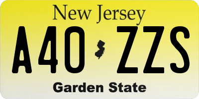 NJ license plate A40ZZS