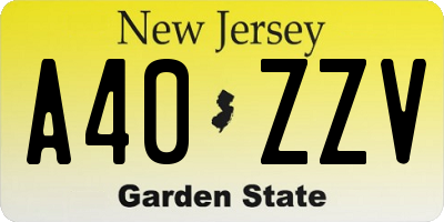NJ license plate A40ZZV