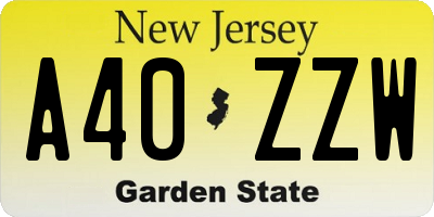 NJ license plate A40ZZW