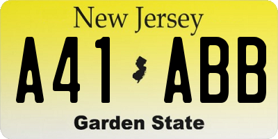NJ license plate A41ABB