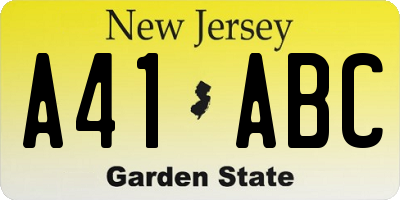 NJ license plate A41ABC