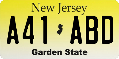 NJ license plate A41ABD