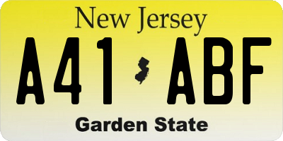 NJ license plate A41ABF